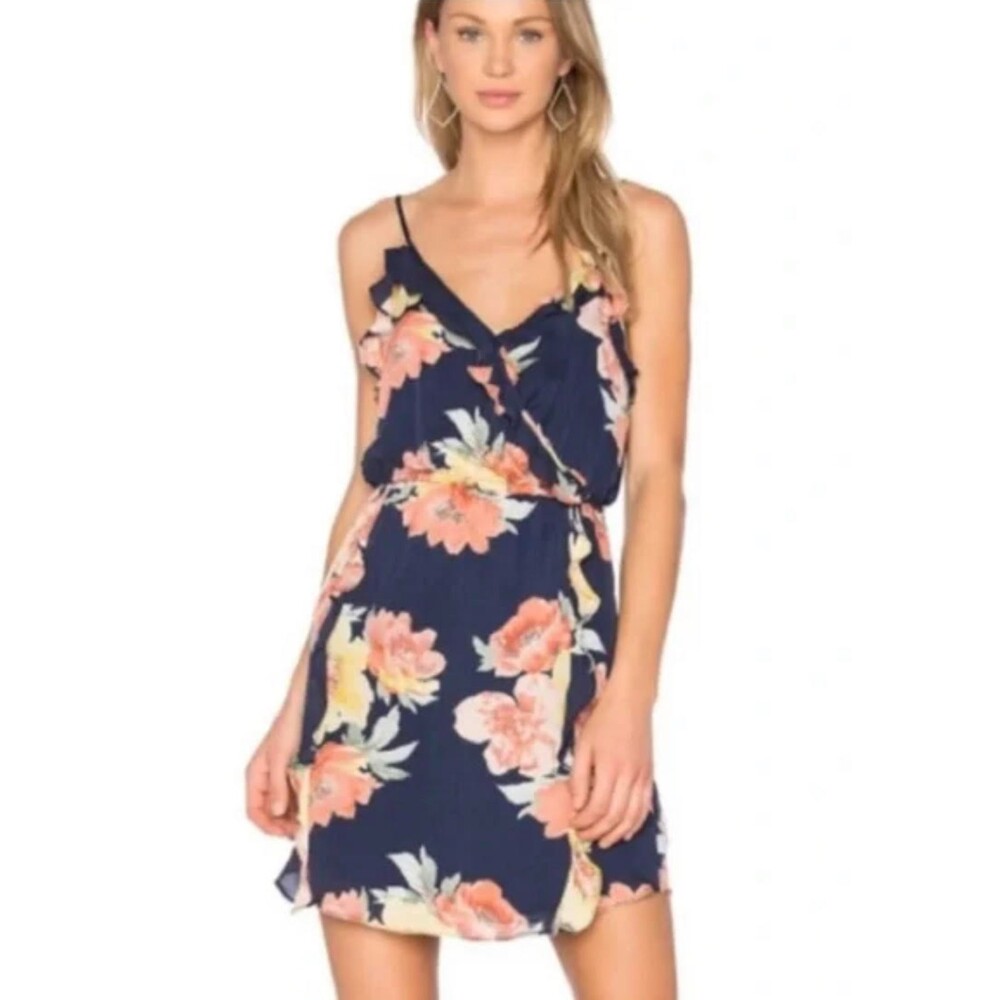 JOIE Foxglove Floral Ruffle Spaghetti Strap Silk Dress, Sz M